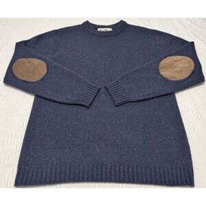 Line Of Trade Wool Knit Sweater Men’s Large Blue Elbow Patch Crewneck Work Dress